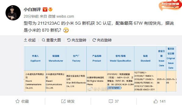 Xiaomi 12 Mini CCC Certifikacia
