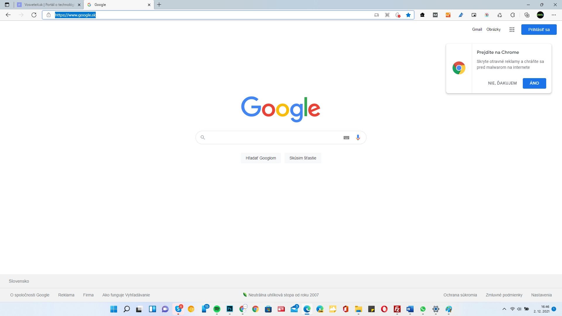Google Chrome vyzva na prechod na Chrome