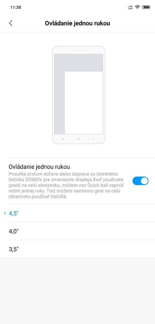 Xiaomi MIUI 10 ovladanie smartfonom jednou rukou