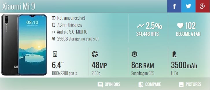 Xiaomi Mi 9 specifikacie