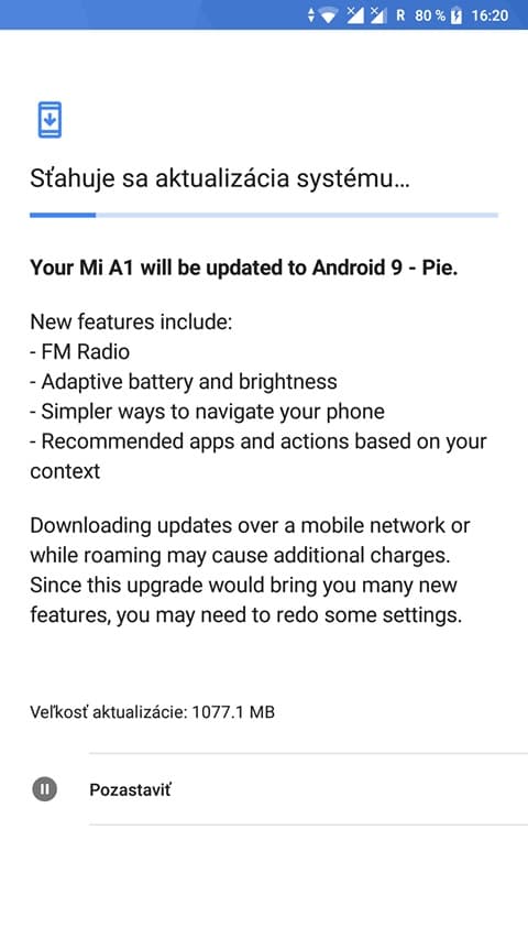 Xiaomi Mi A1 aktualizacia na Android 9.0