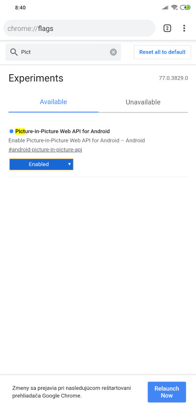 zapnutie rezimu obraz v obraze Android google chrome