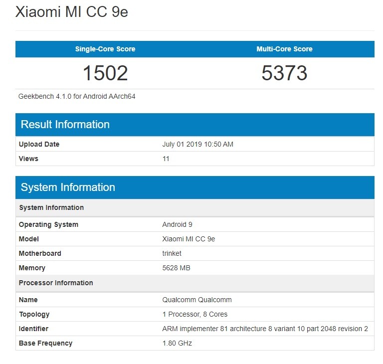 Xiaomi Mi CC9e