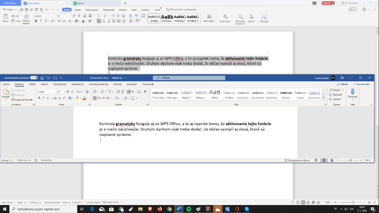 WPS Office vs Microsoft Office 365_kontrola gramtiky