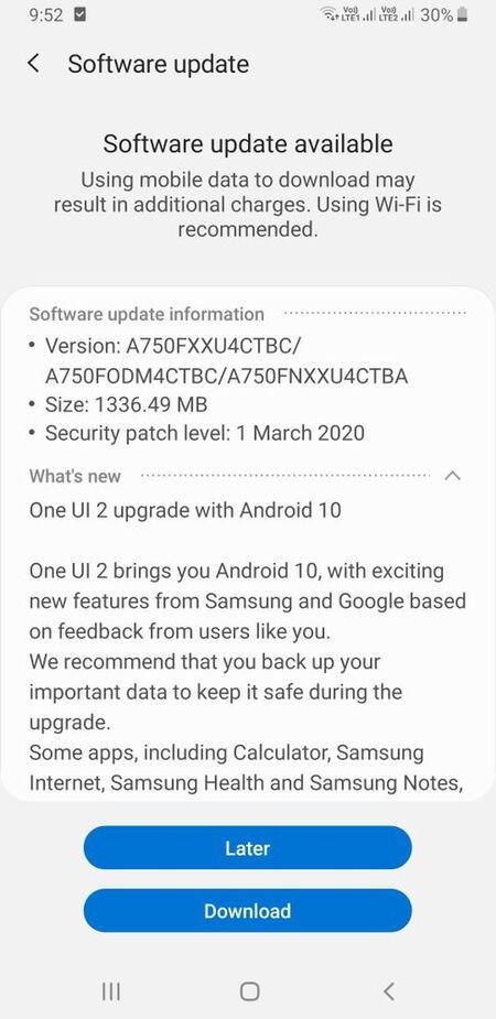 Android 10_One UI 2.0 Galaxy A7 2018