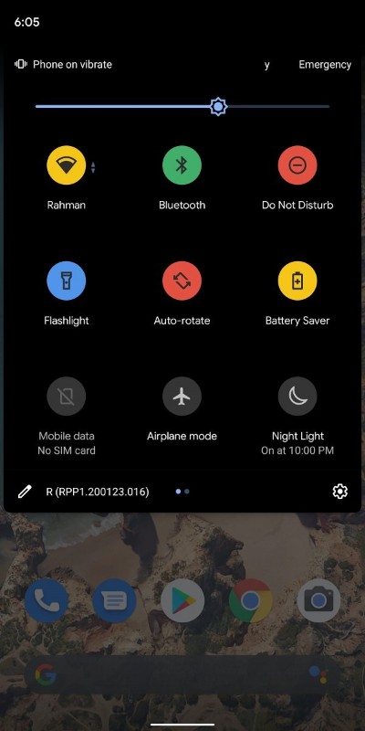 Farebna schema rychlych nastaveni Android 11
