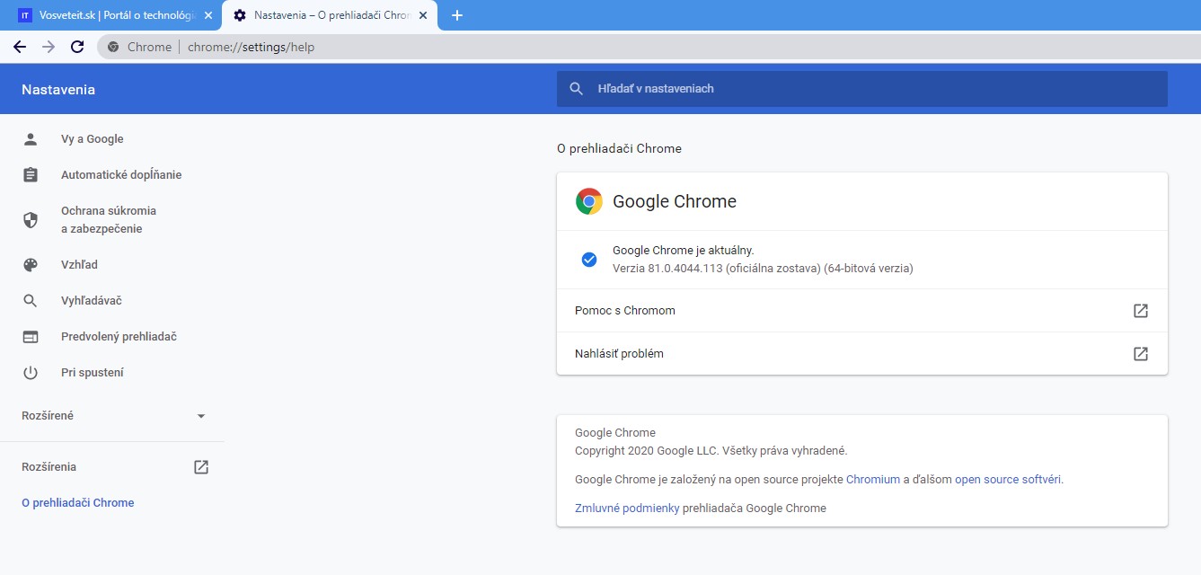 Verzia internetoveho prehliadaca Google Chrome