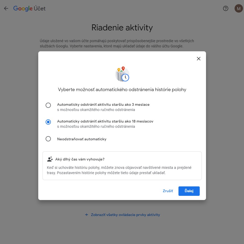 Google_radenie aktivity_automaticke mazanie dat