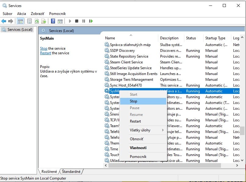 windows 10 vytazenie disku services 3