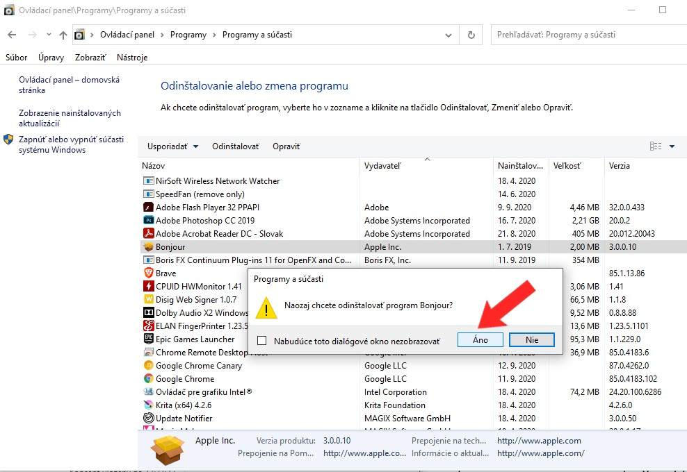 Windows 10_ovladaci panel_odinstalovanie softwaru