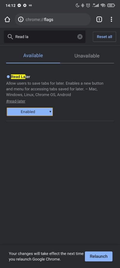 Chrome funkcia_citaj neskor_Android