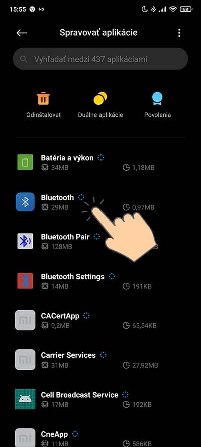Spravca aplikacii_premazanie cache Bluetooth