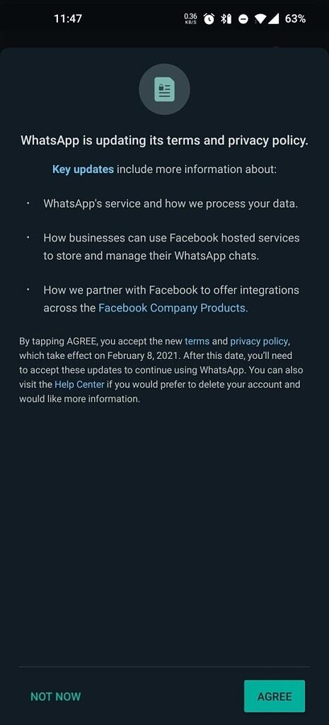 WhatsApp nove podmienky pouzivania