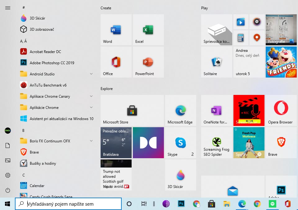 Windows 10 Nova ponuka Start