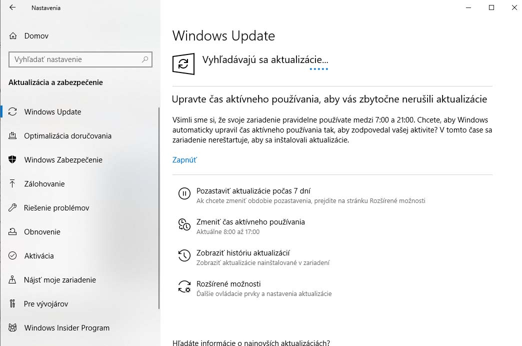Windows 10 vyhladanie aktualizacie