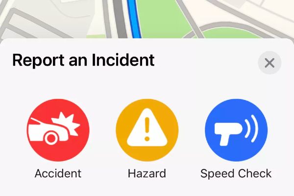 Apple Mapy_funkcia nahlasenia nehody
