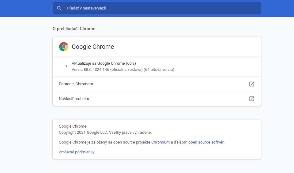 Google Chrome aktualizacia prehliadaca