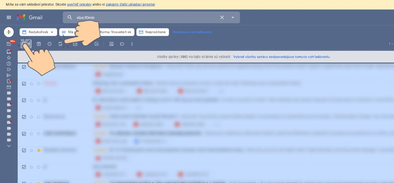 Odstranenie sprav velky sprav Gmail