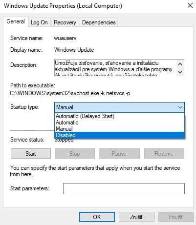 Vypnutie aktualizacie Windows 10_services.msc funkcia_2
