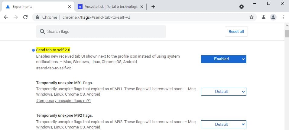 Chrome Flags_nova funkcia zdielania kariet