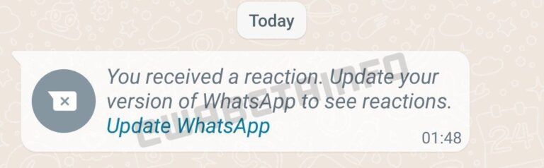 WhatsApp_upozornenie na staru verziu aplikacie ktora nepodporuje reakcie