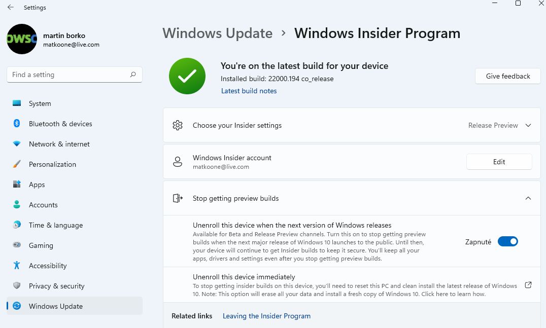 Windows 11 Insider program_ako opustit