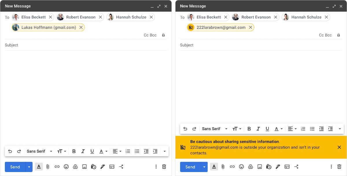 Gmail funkcia upozornenia ze pridavame do konverzacie neznamu osobu