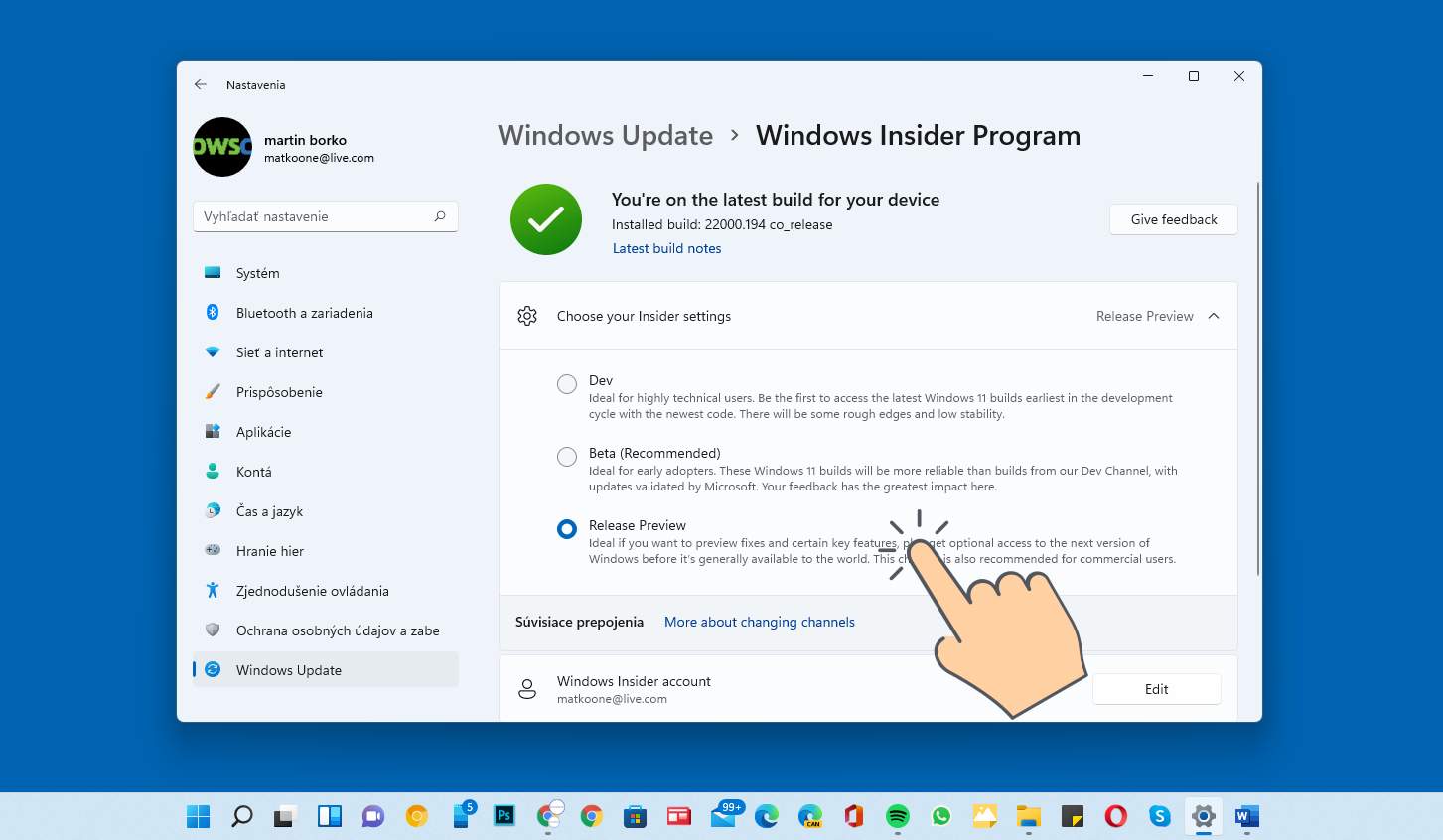 Windows Insider Release Preview okruh