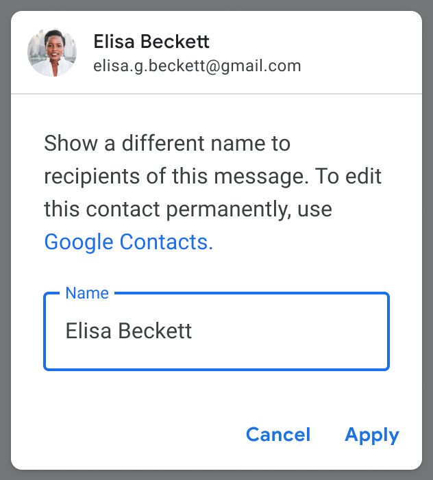gmail funkcia pomenovania kontaktu vlastnym menom