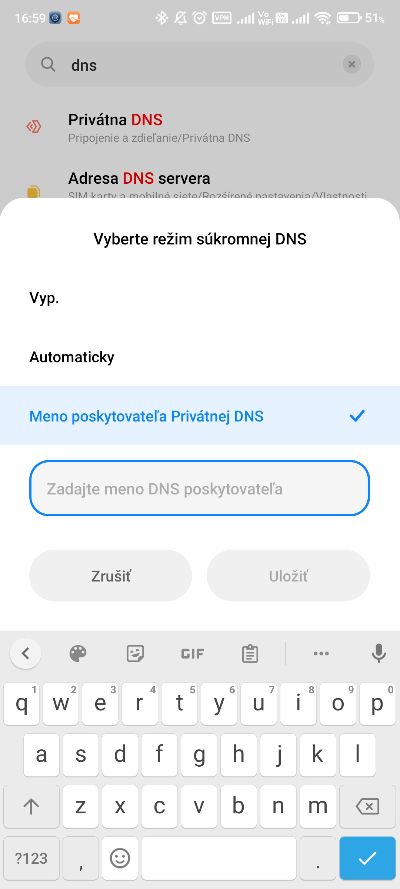 Zmena DNS servera_android