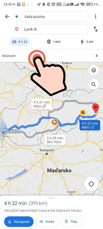 Google Mapy_ako vypnut navigovanie cez dialnice_6