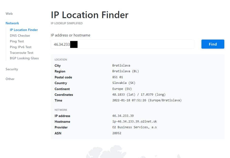 IP adresa kde sa nachadzam