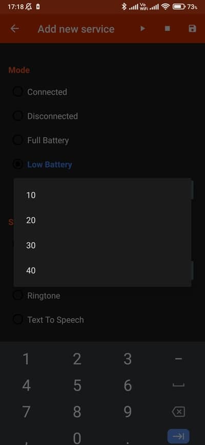 battery notification výber percenta