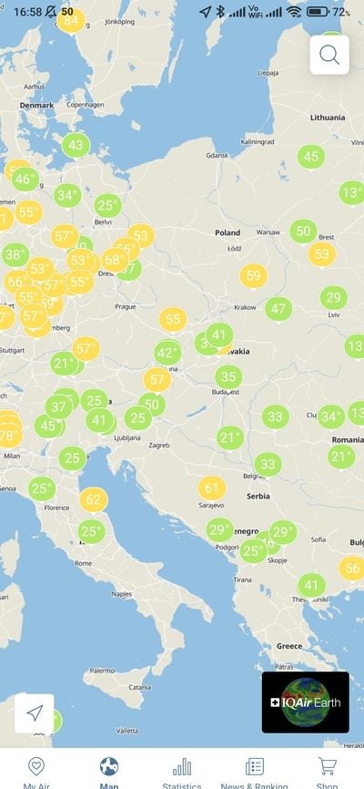 kvalita vzduchu svet mapa